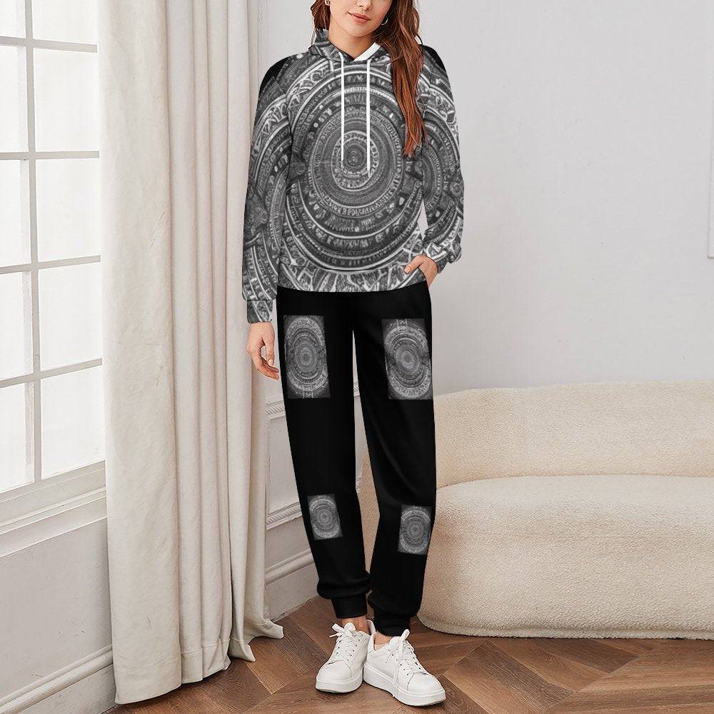 R&RH Unisex Black Graphic Design Sweatsuit with adjustable hood and kangaroo pocket