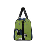 Green horse-pattern PU leather travel duffel with top handles and adjustable shoulder strap — additional view 11