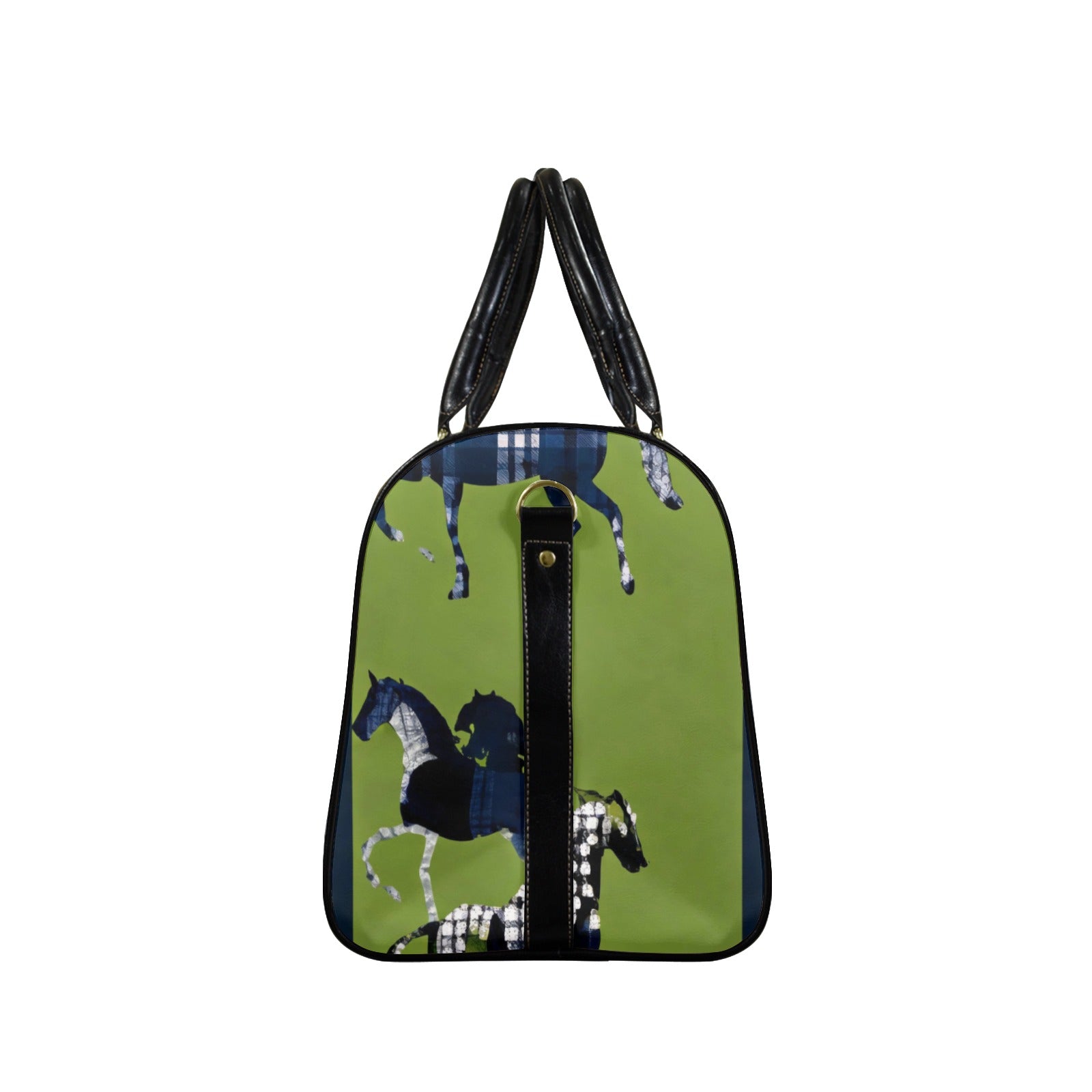 Green horse-pattern PU leather travel duffel with top handles and adjustable shoulder strap — additional view 11