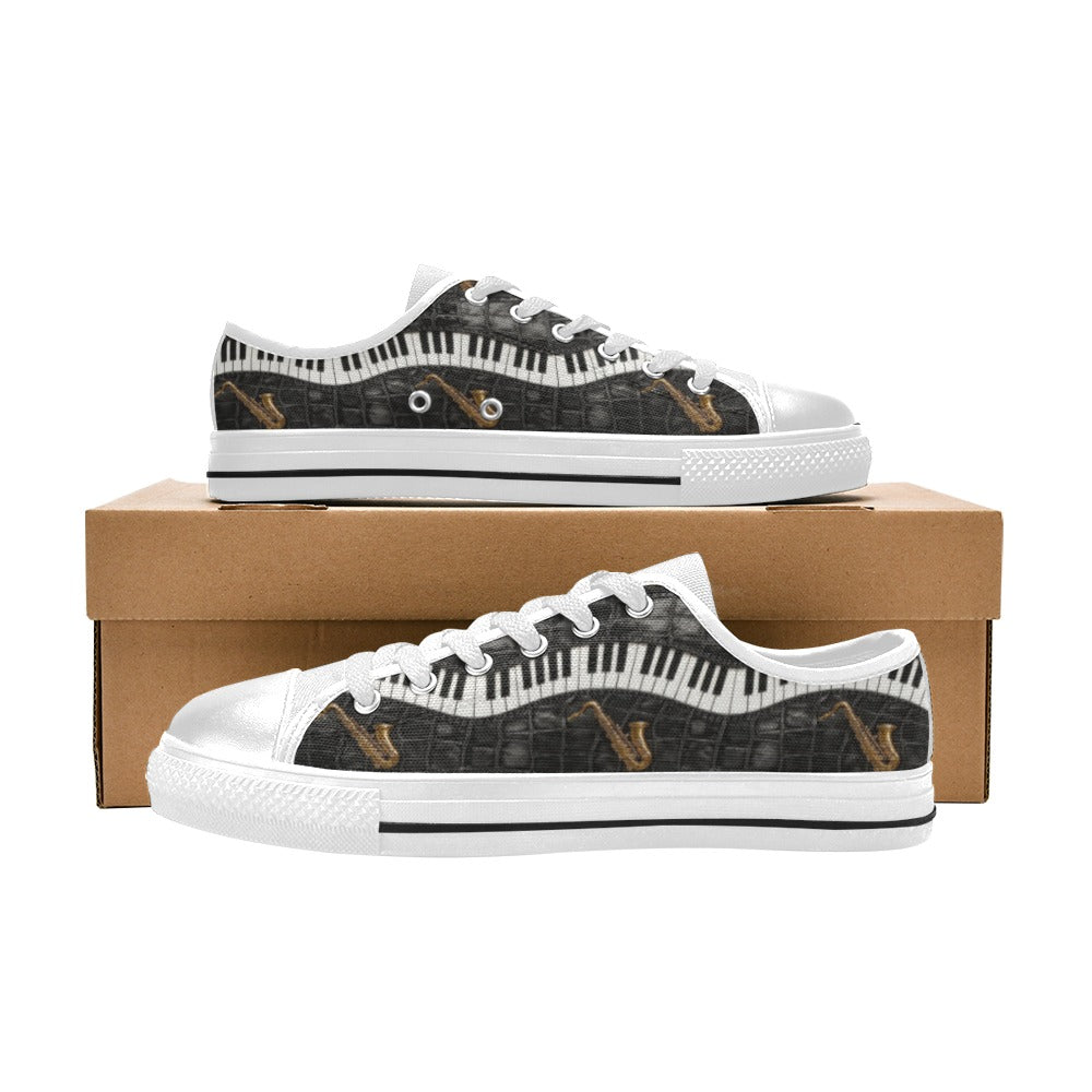 Rich and Rich Men's Black Piano/Saxophone Low-Top Sneakers