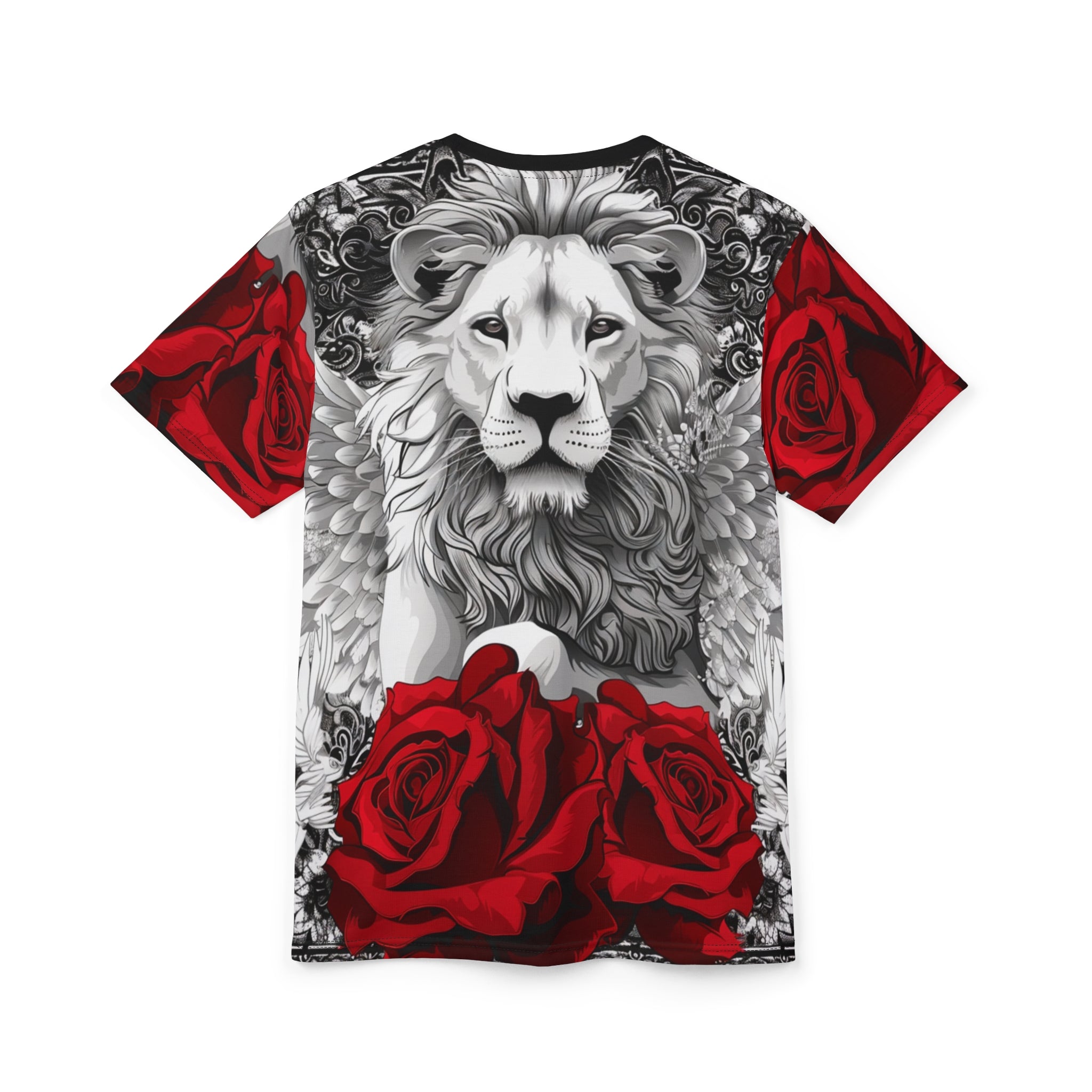 R&RH Lion and Roses Red and Black Tee - Edgy  Graphic T-Shirt