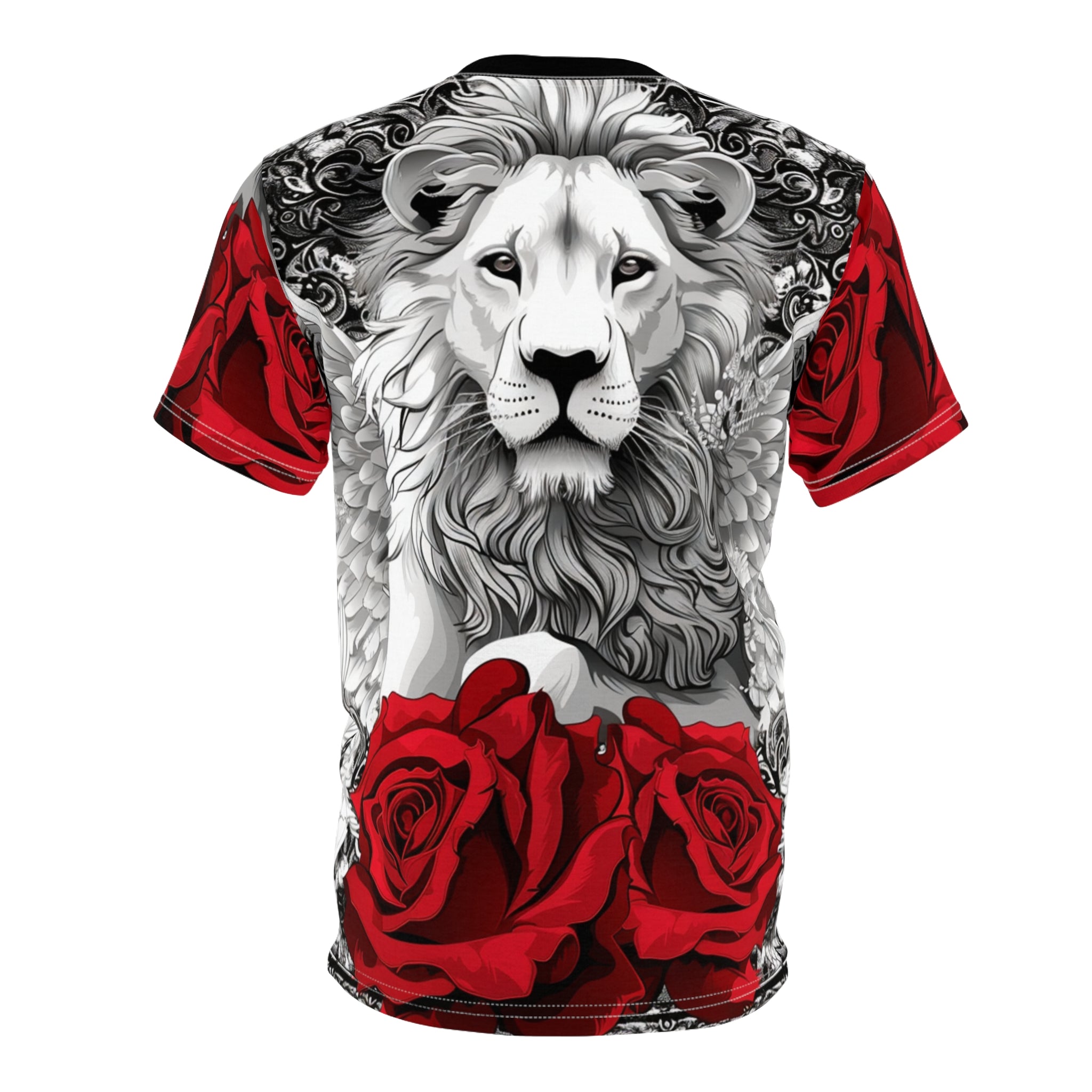 R&RH Lion and Roses Red and Black Tee - Edgy  Graphic T-Shirt