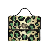 Waterproof emerald print canvas shoulder bag with PU leather handles and adjustable straps