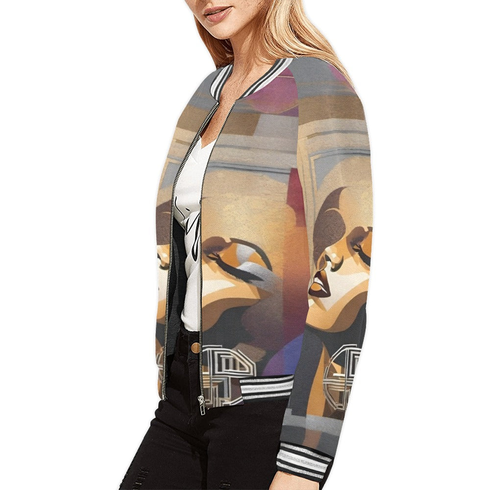 Rich and Rich Graphic Brown Caricature Bomber Jacket For Women