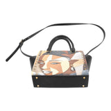 Abstract brown shoulder handbag with rivet detail, double handles and removable adjustable strap — additional view 8