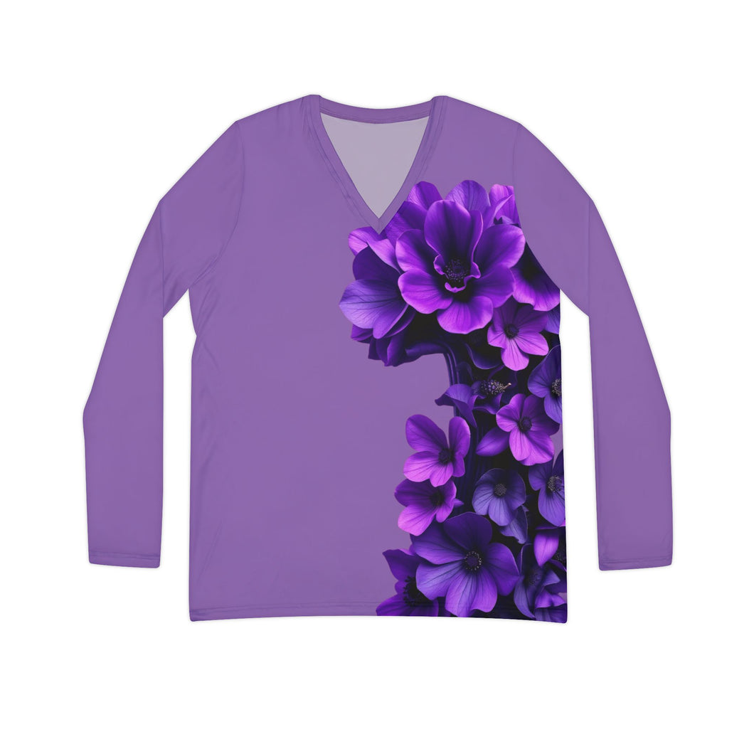 Floral V-Neck Long Sleeve Shirt for Women - Elegant & Comfortable