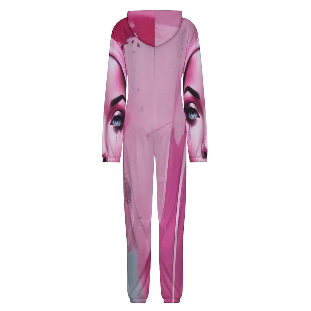 Rich and Rich Pink Her Eyes Pajamas One-Piece Zip-Up Hooded Loungewear