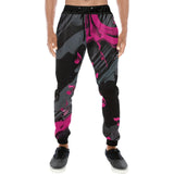 Men's tapered sweatpants with magenta all-over graphic print and drawstring waistband