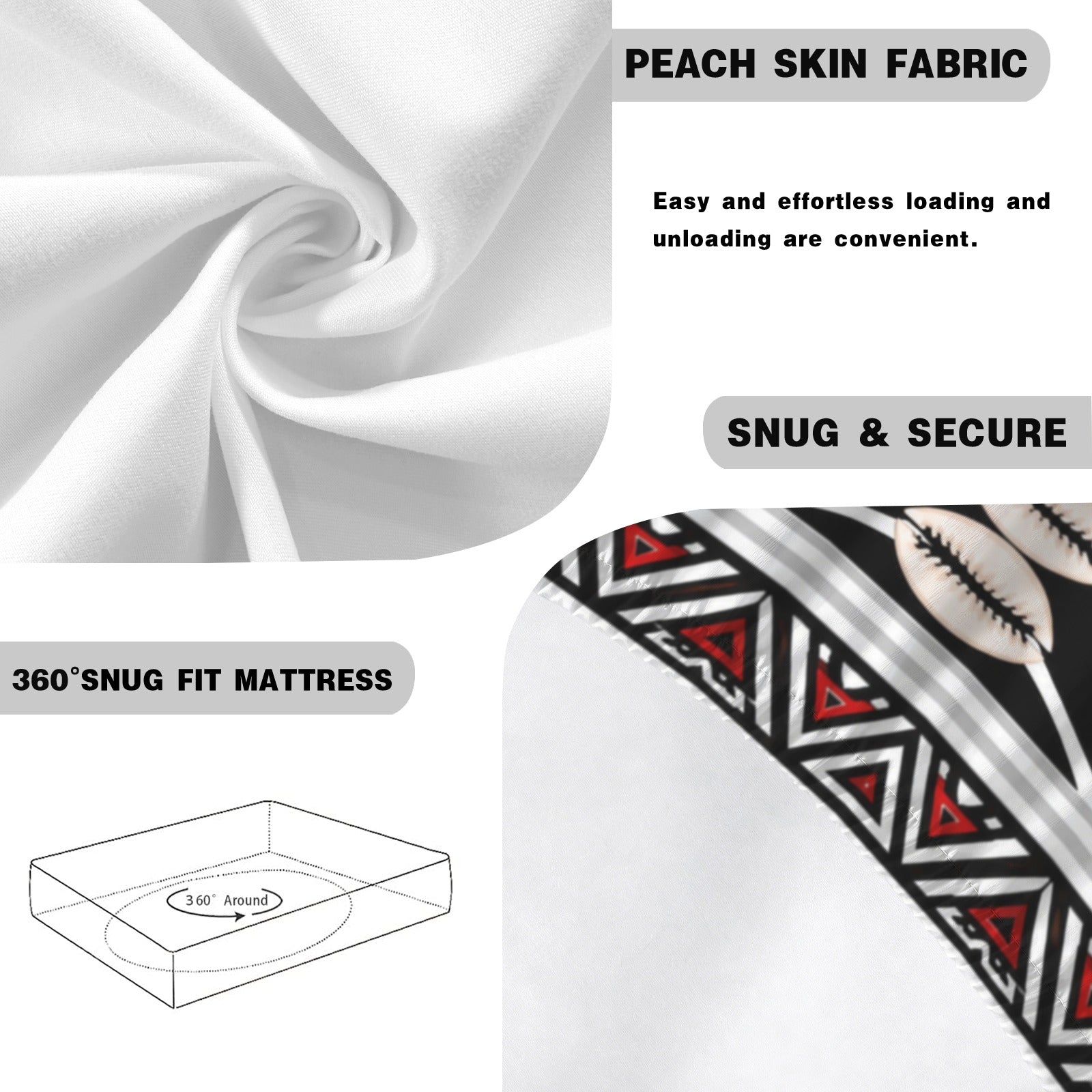 Crimson tribal-pattern queen fitted sheet with two matching pillowcases — product detail