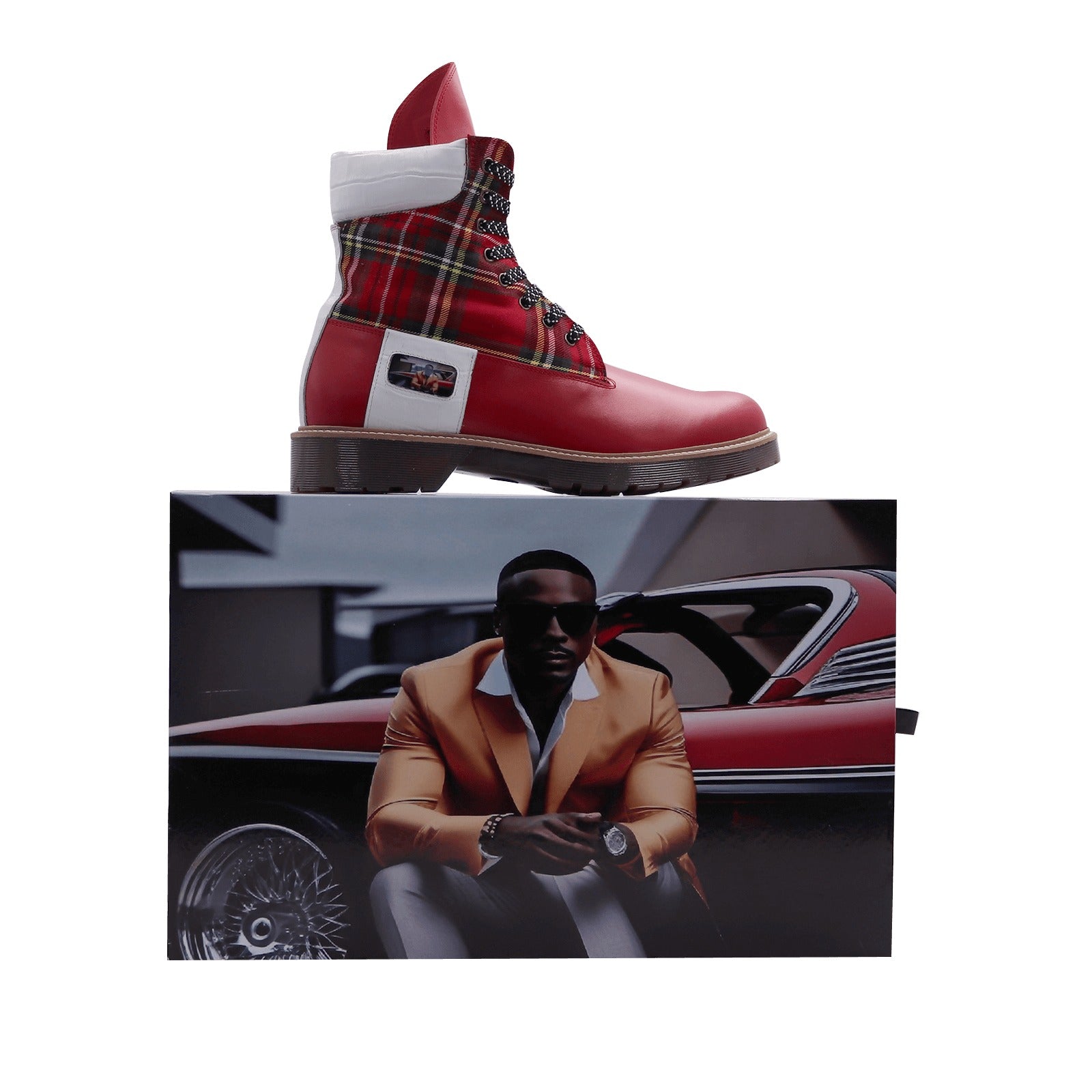 Redd_Man_Series Classic Street Hightop Boot in vibrant red Italian leather by Desiree Sims