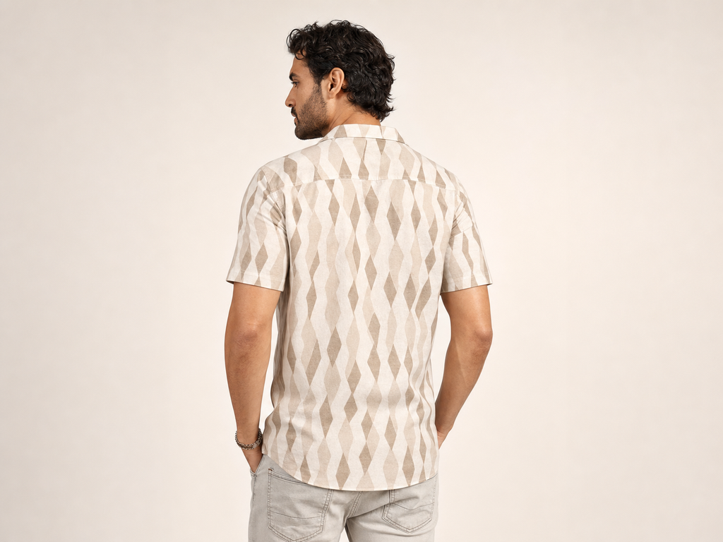 Rich and Rich Men's Beige Diamond Designer Shirt