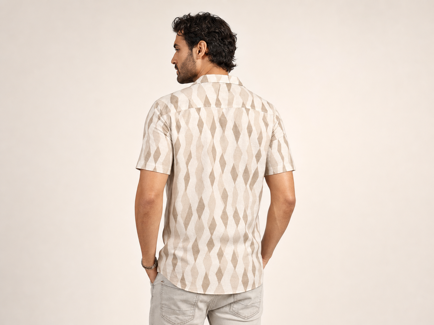 Rich and Rich Men's Beige Diamond Designer Shirt