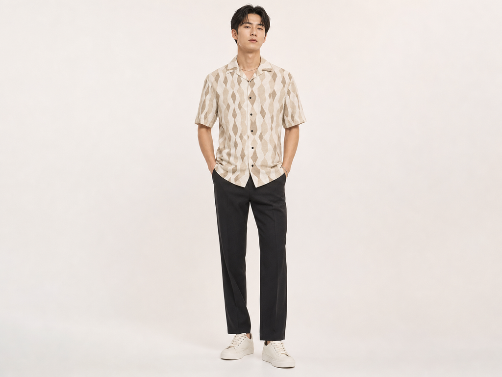 Rich and Rich Men's Beige Diamond Designer Shirt