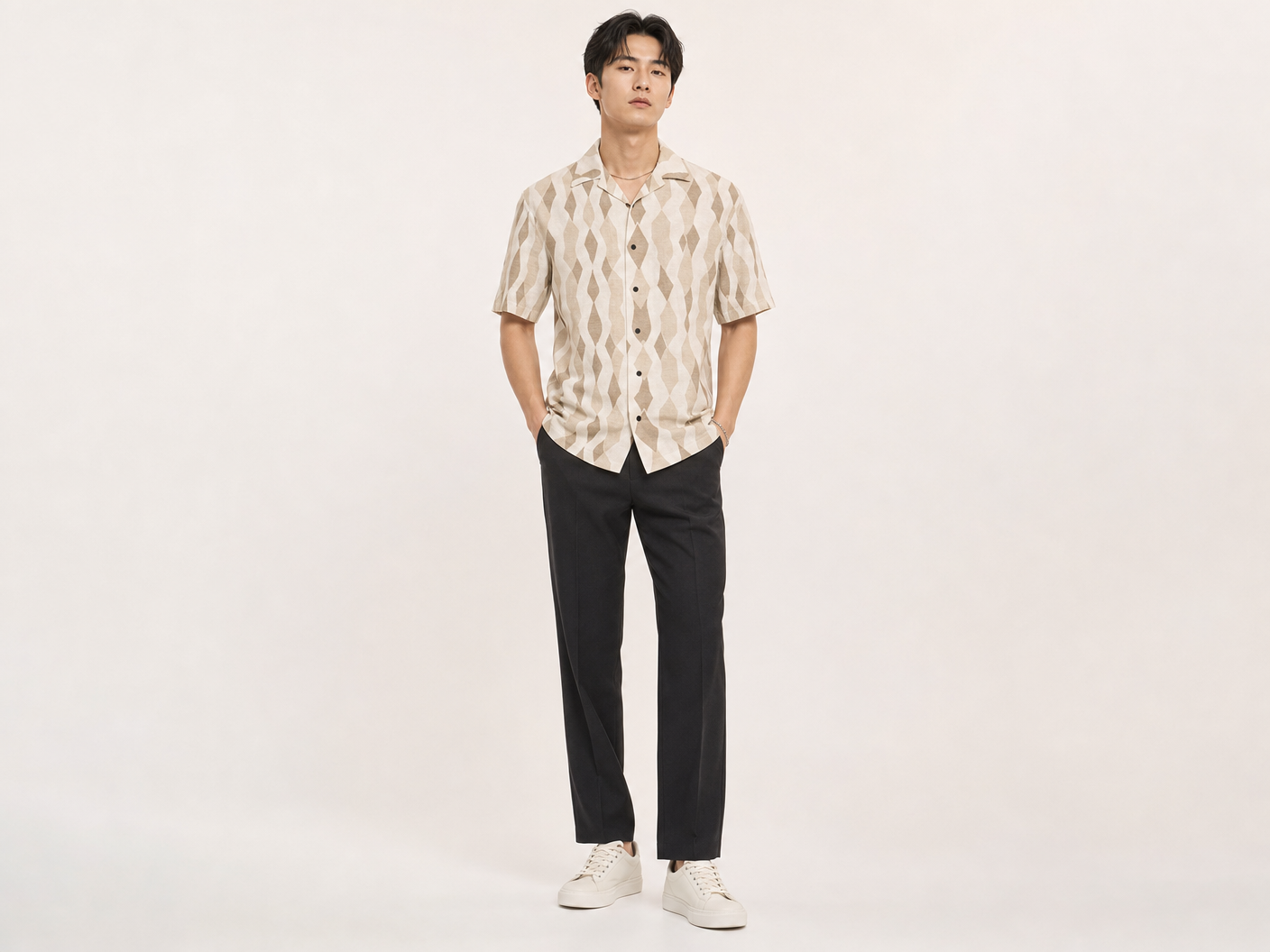 Rich and Rich Men's Beige Diamond Designer Shirt