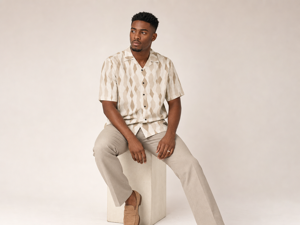 Rich and Rich Men's Beige Diamond Designer Shirt