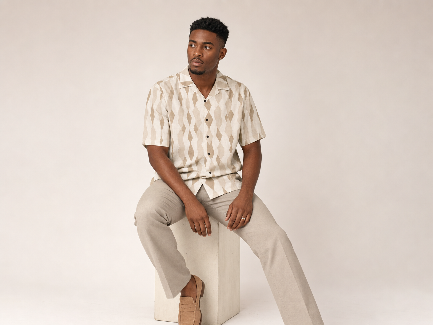 Rich and Rich Men's Beige Diamond Designer Shirt