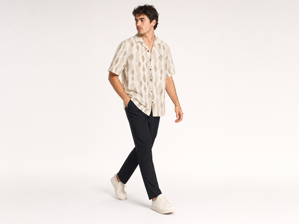 Rich and Rich Men's Beige Diamond Designer Shirt