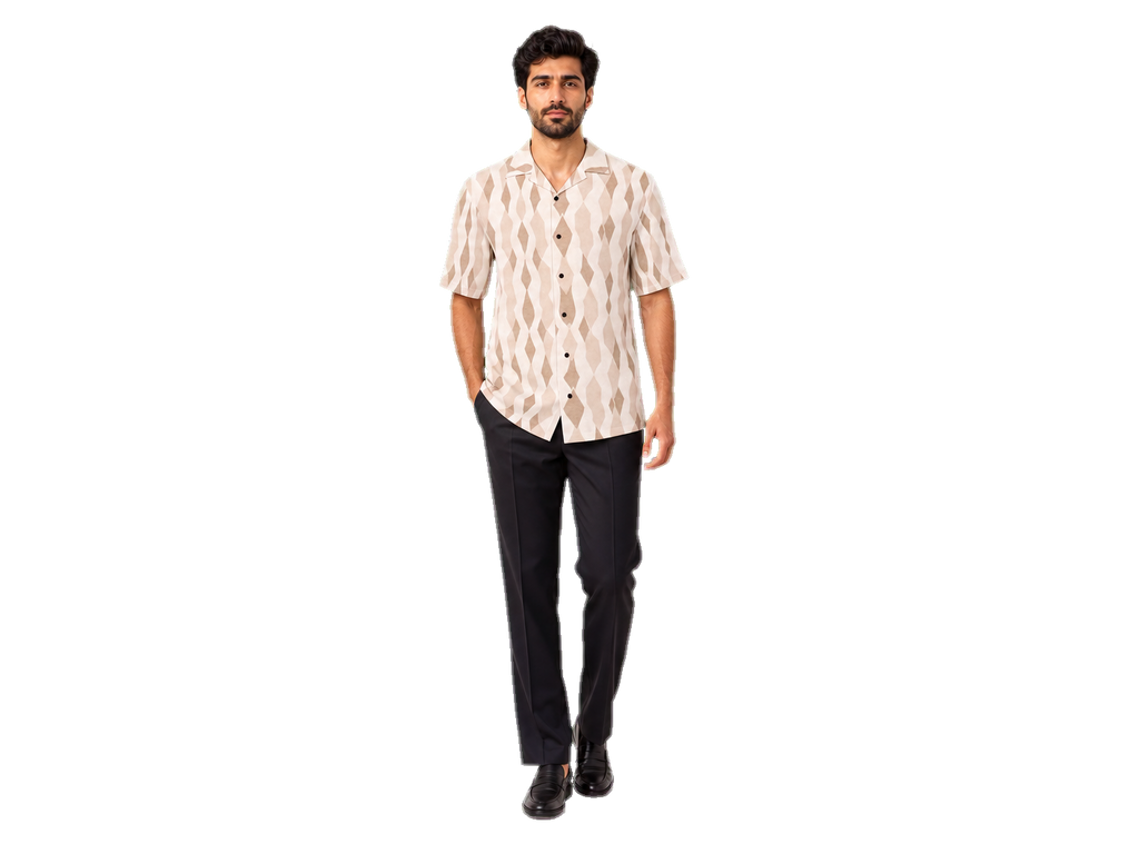 Rich and Rich Men's Beige Diamond Designer Shirt