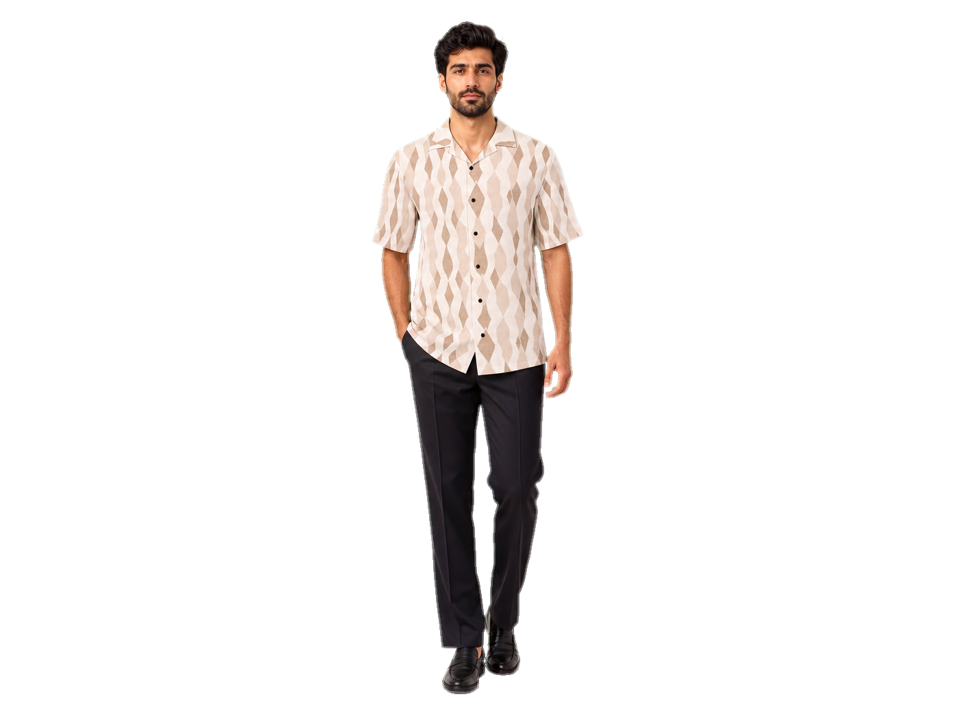 Rich and Rich Men's Beige Diamond Designer Shirt