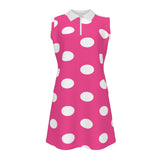 Sleeveless pink polka dot quarter‑zip polo dress with flared A‑line hem and pockets — additional view 6