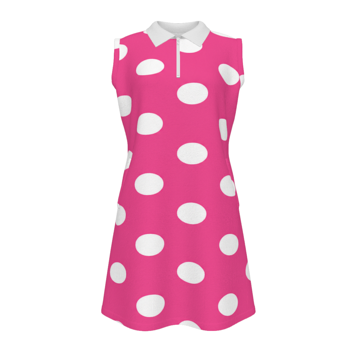 Rich and Rich Women’s Pink Polka Dot Sleeveless Zip Dress Polo with Pockets | Quarter-Zip Golf, Tennis & Pickleball Dress