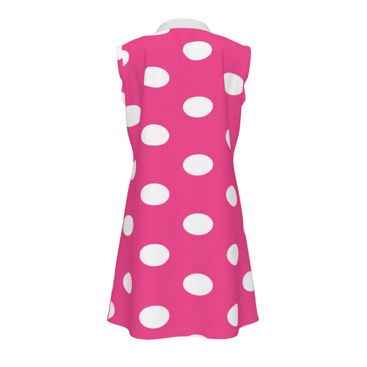 Sleeveless pink polka dot quarter‑zip polo dress with flared A‑line hem and pockets — additional view 7