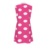 Sleeveless pink polka dot quarter‑zip polo dress with flared A‑line hem and pockets — additional view 7