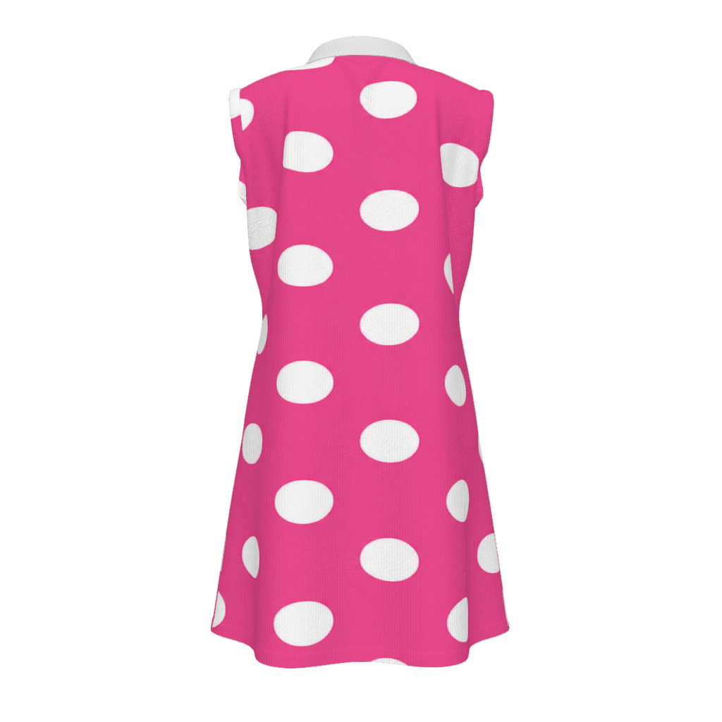 Rich and Rich Women’s Pink Polka Dot Sleeveless Zip Dress Polo with Pockets | Quarter-Zip Golf, Tennis & Pickleball Dress