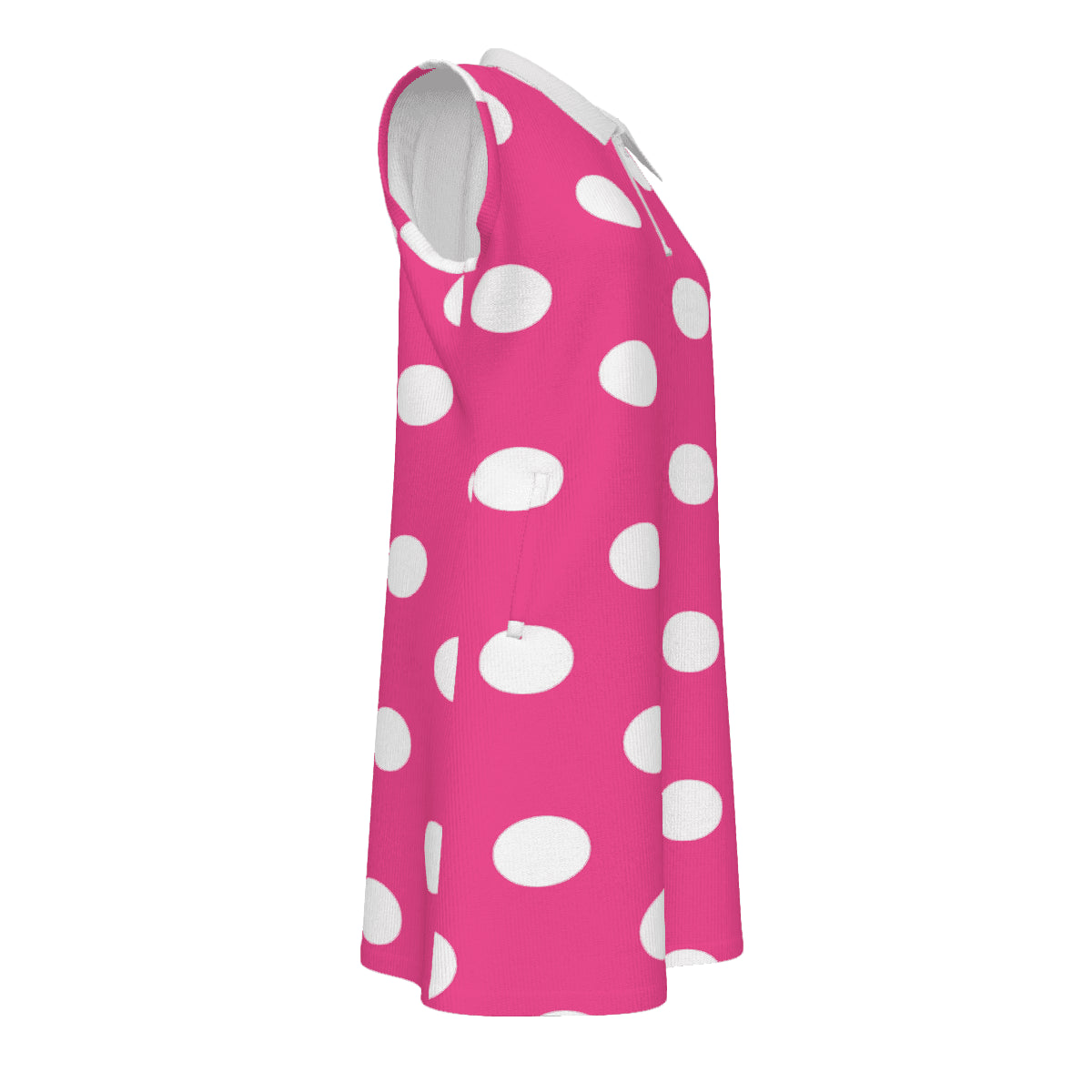 Sleeveless pink polka dot quarter‑zip polo dress with flared A‑line hem and pockets — additional view 9