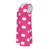 Sleeveless pink polka dot quarter‑zip polo dress with flared A‑line hem and pockets — additional view 10