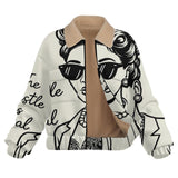 Beige women's fleece jacket with khaki sherpa lining and chest flap pockets — side view
