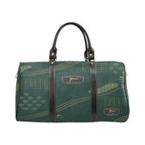 Green weekender duffel with PU leather handles, golf-inspired artwork, and a large main compartment — rear view