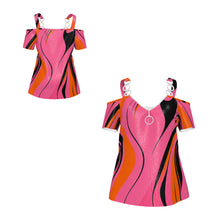 Load image into Gallery viewer, Rich and Rich Pink Swirl Women's V-Neck Chain Strap Off Shoulder Top
