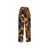 Women's blue multicolor pants set with off-shoulder V-neck top and navy blazer — additional view 17