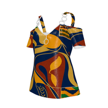 Load image into Gallery viewer, Rich and Rich Blue Multicolor Women's V-Neck Chain Strap Off Shoulder Top

