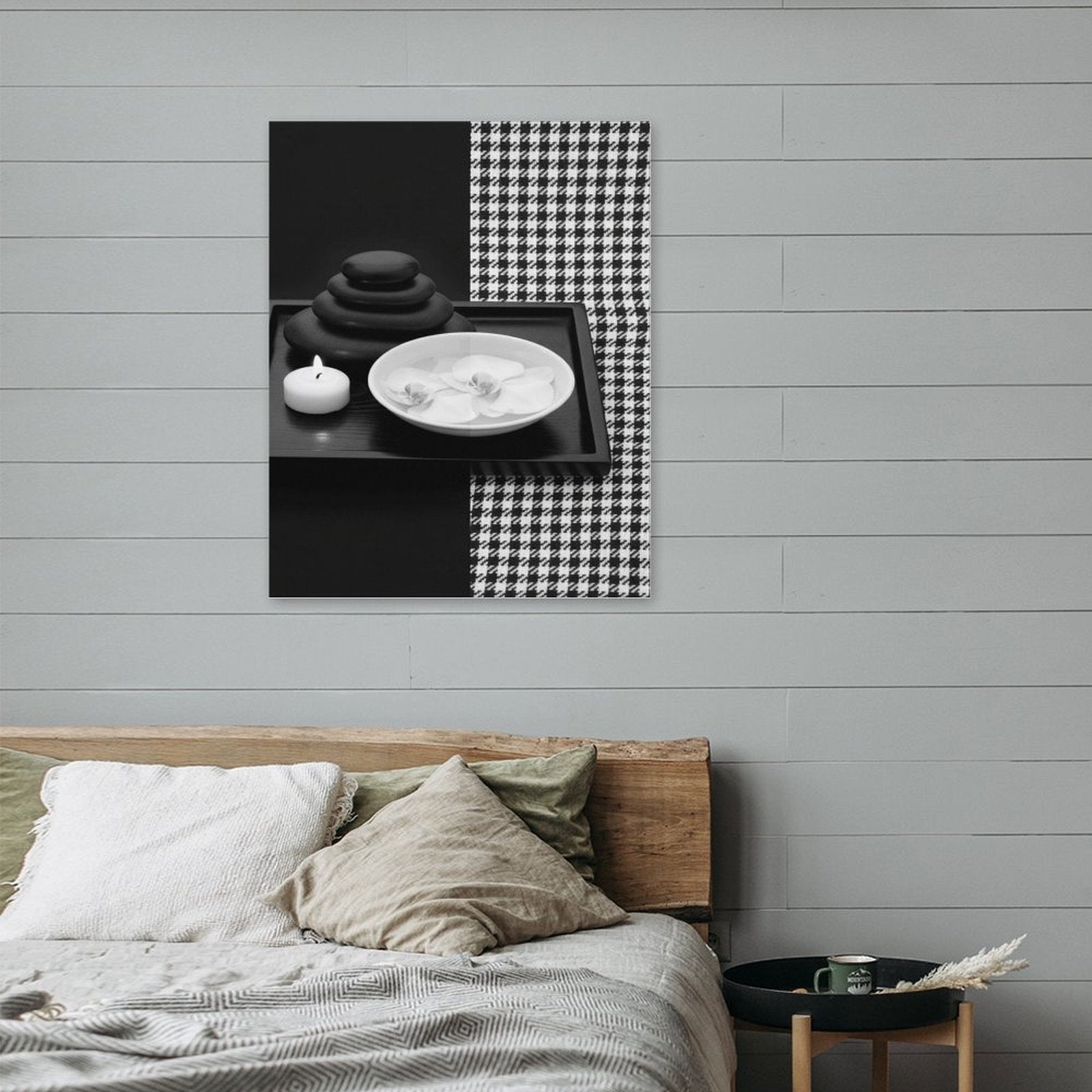 Vertical black and white houndstooth canvas print with textured surface, 16x20 inches — additional view 8