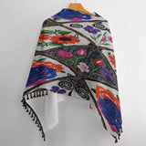 Floral tassel cape with loose cardigan silhouette in smooth, breathable fabric, one size fits all — product detail