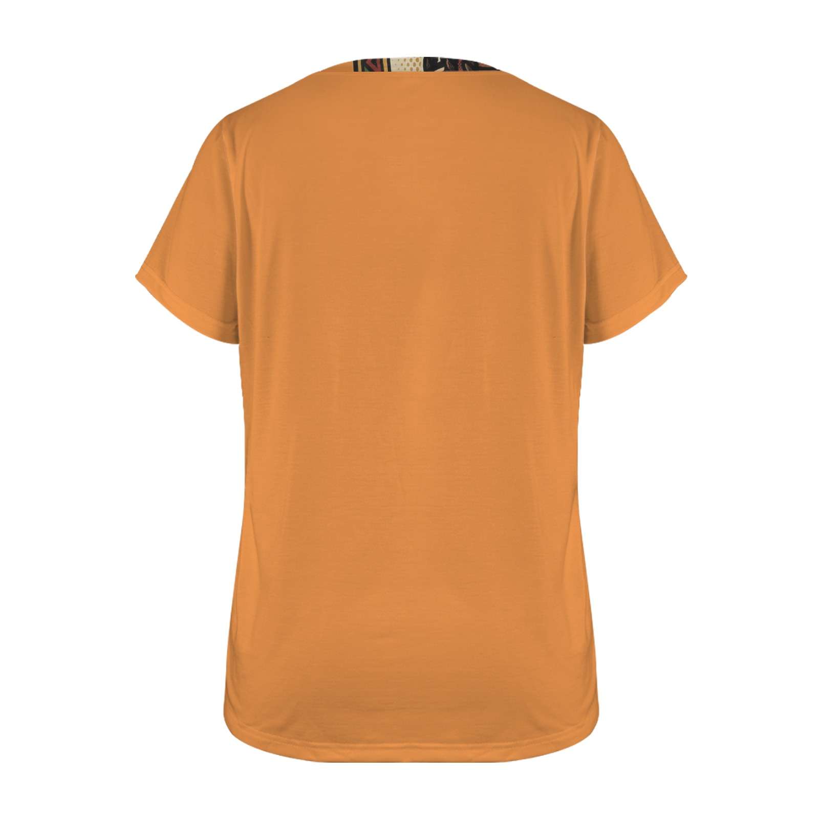 Women's orange crewneck T-shirt with Black Excellence graphic print — rear view