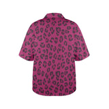Magenta animal-print women's Hawaiian shirt with notch lapel and short sleeves — additional view 6