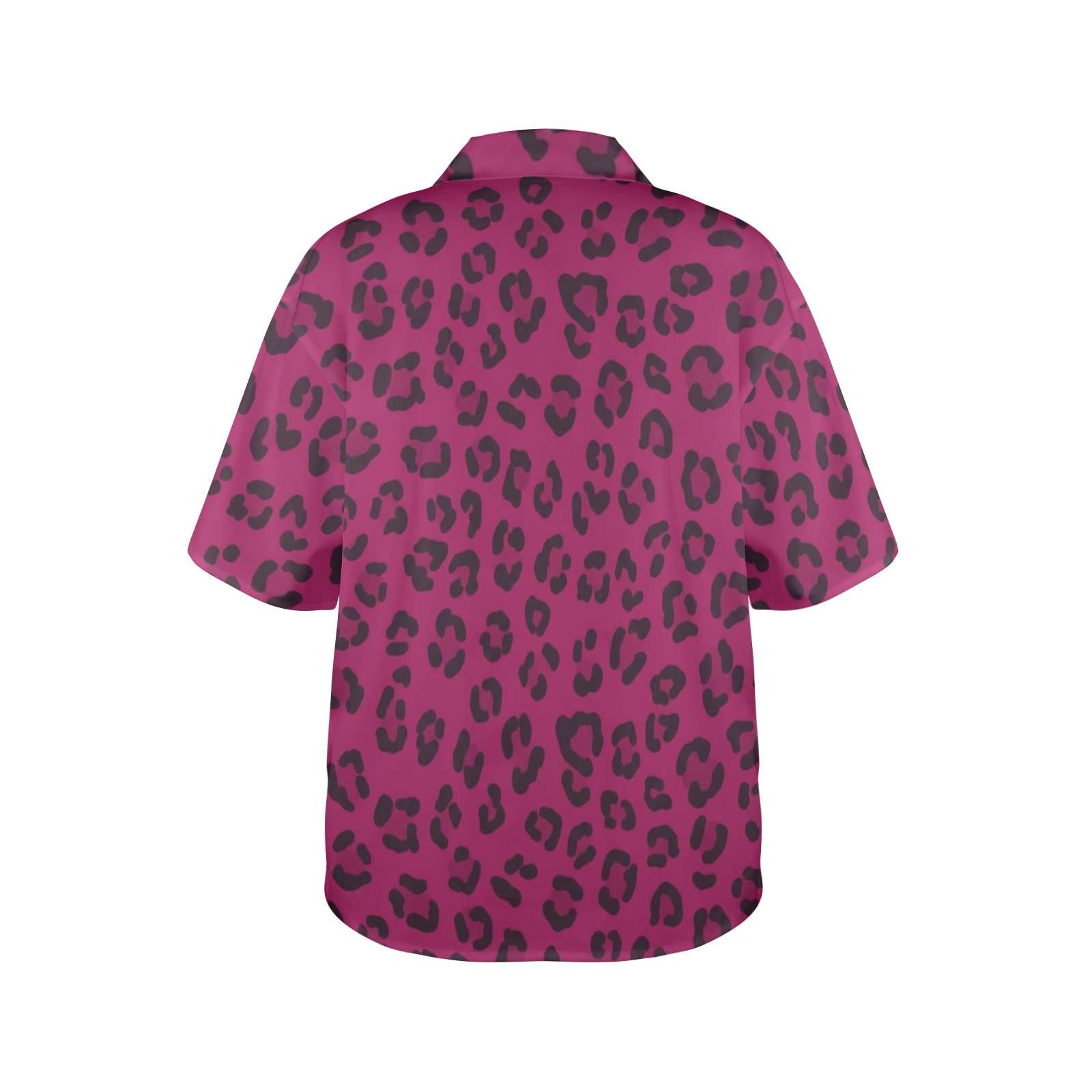 Magenta animal-print women's Hawaiian shirt with notch lapel and short sleeves — additional view 6