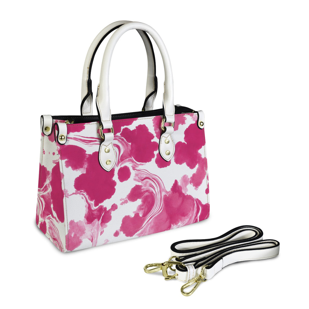 Rich and Rich Pink and White Abstract Women’s PU Leather Handbag | Stylish Top Handle Shoulder Bag