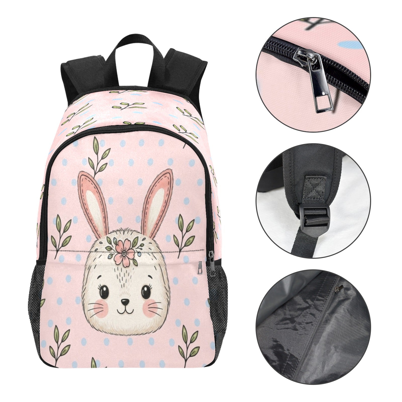 Rich and Rich Girls Bunny Designer Backpack | Pink Polka Dot 1200D Nylon Kids School & Travel Bag