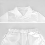 Bright yellow boys' short-sleeve button-up shirt with matching shorts in smooth peach-skin velvet — additional view 8