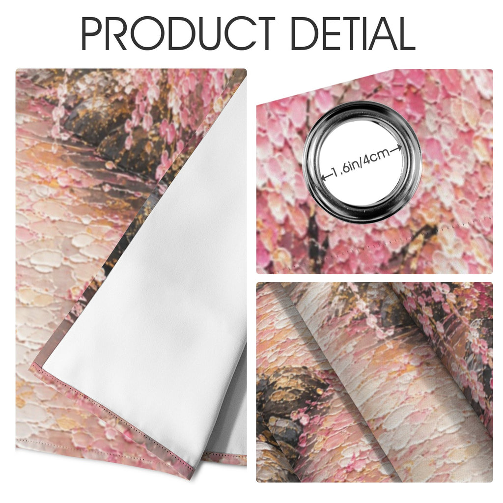 Japanese Cherry Blossom Blackout Fabric Grommet Curtain 43 x 63 inch (Set of 2)