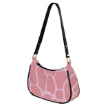 Pink safari-print women's shoulder bag with curved top, black strap and leather edge detailing — alternate view