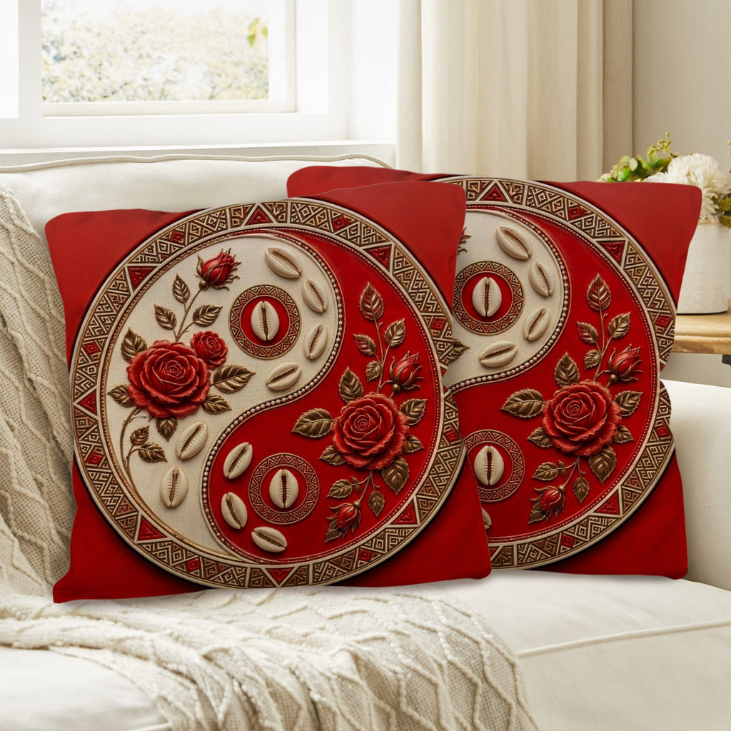 The Tribal Elegance Harmony Series – Crimson Balance Linen Throw Pillow 18x18inch (with Pillow Core)(2-Pack) - Rich and Rich Homeopportunities