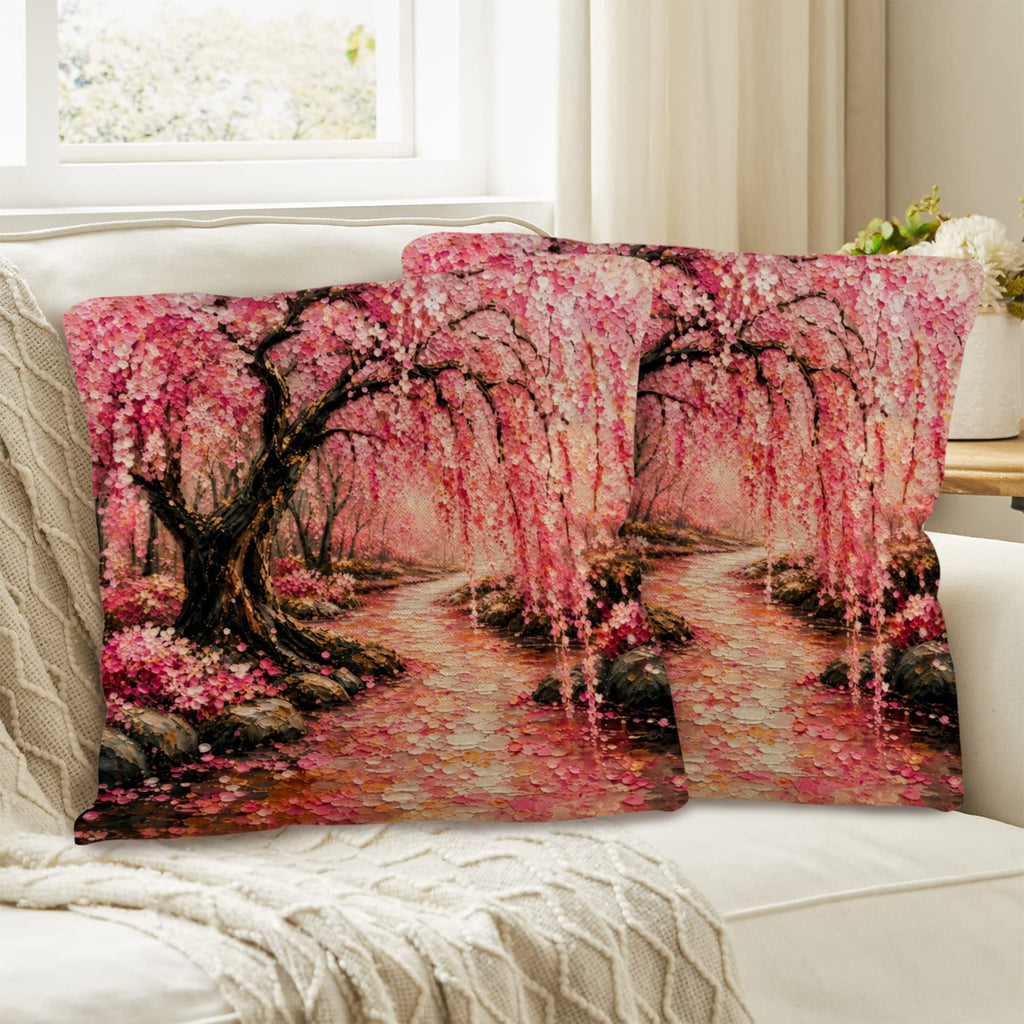 Japanese Cherry Blossom Linen Pillow 18 x 18 inch Set of 2