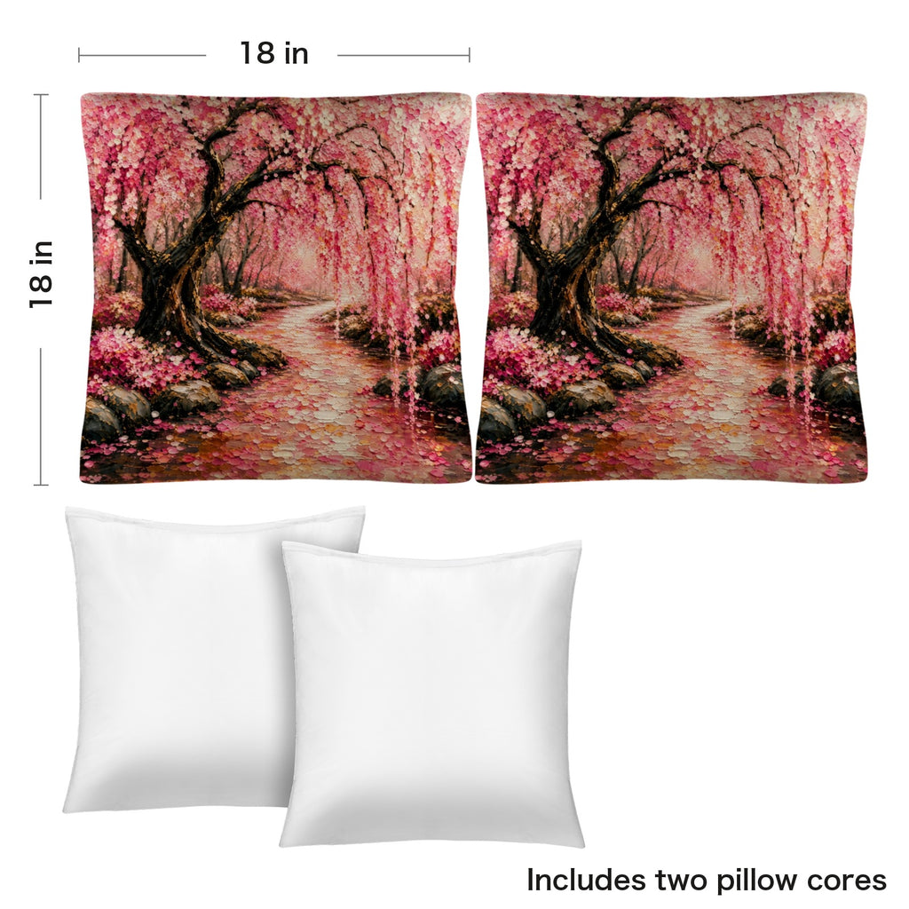 Japanese Cherry Blossom Linen Pillow 18 x 18 inch Set of 2