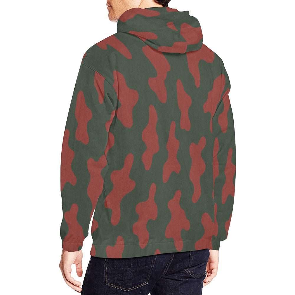 Men's red camouflage pullover hoodie with kangaroo pocket and ribbed cuffs — additional view 6