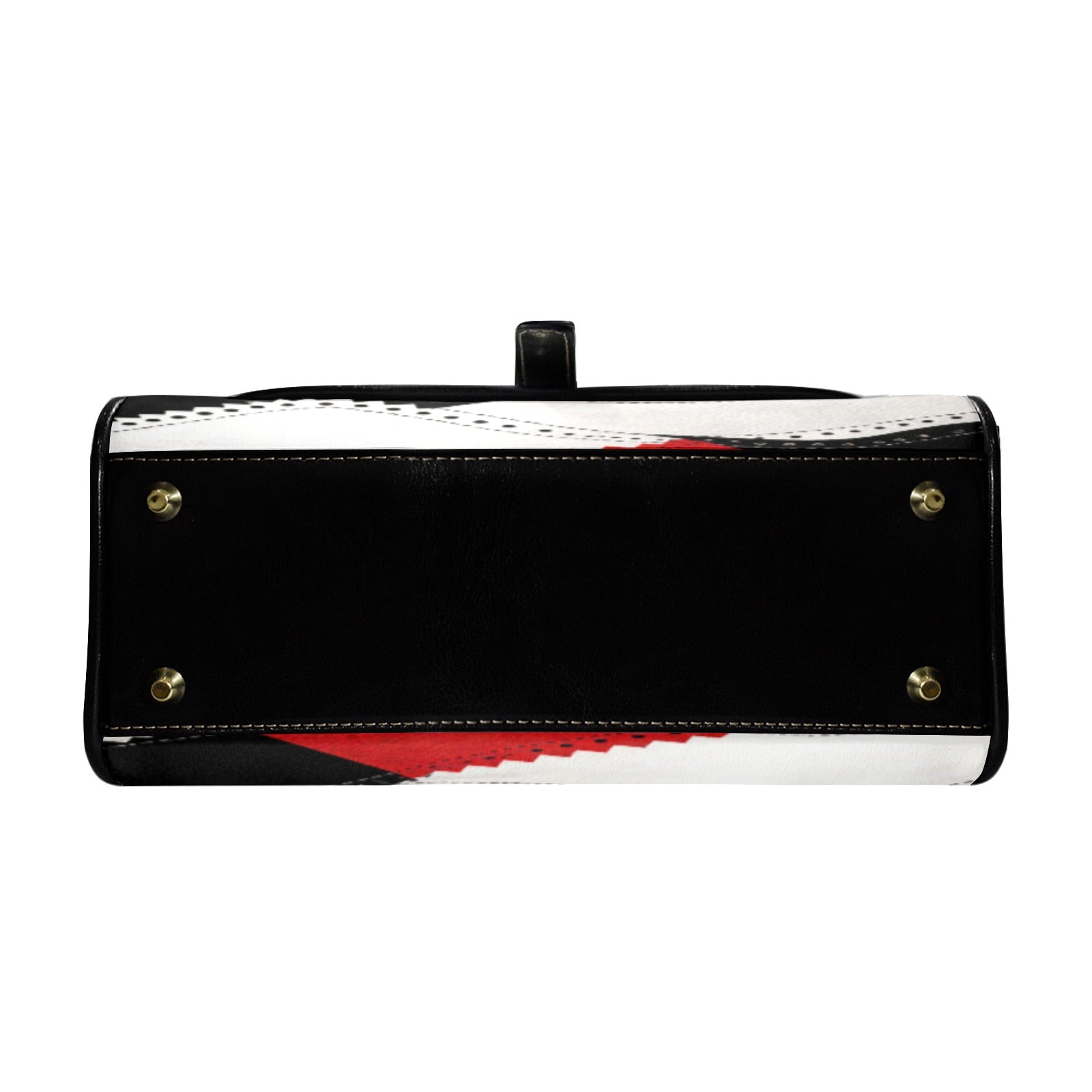 Women's red and black curved design PU leather satchel with top handle and strap — additional view 11